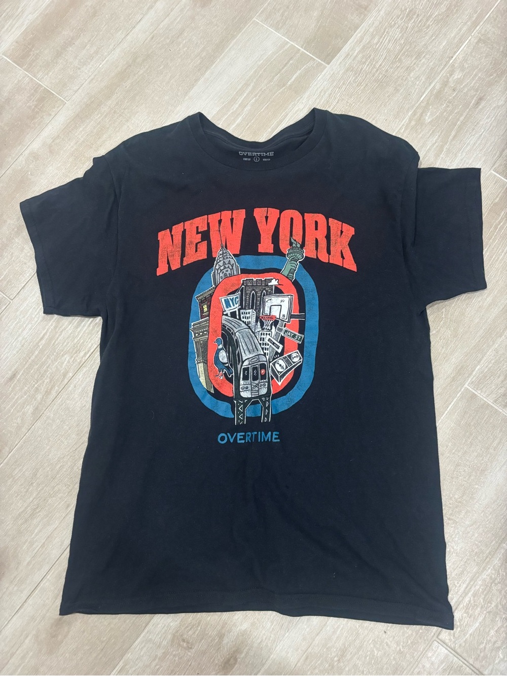 Overtime New York Graphic Tee - Black with Red & Blue Print